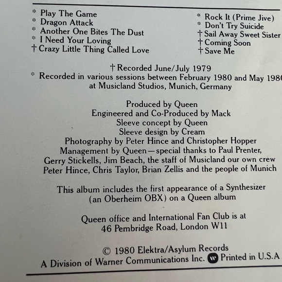 RARE ROCK MUSIC RECORD ALBUM~ QUEEN ~ORIGINAL VINTAGE VINYL LP WHITE LABEL 1980 - Picture 7 of 9